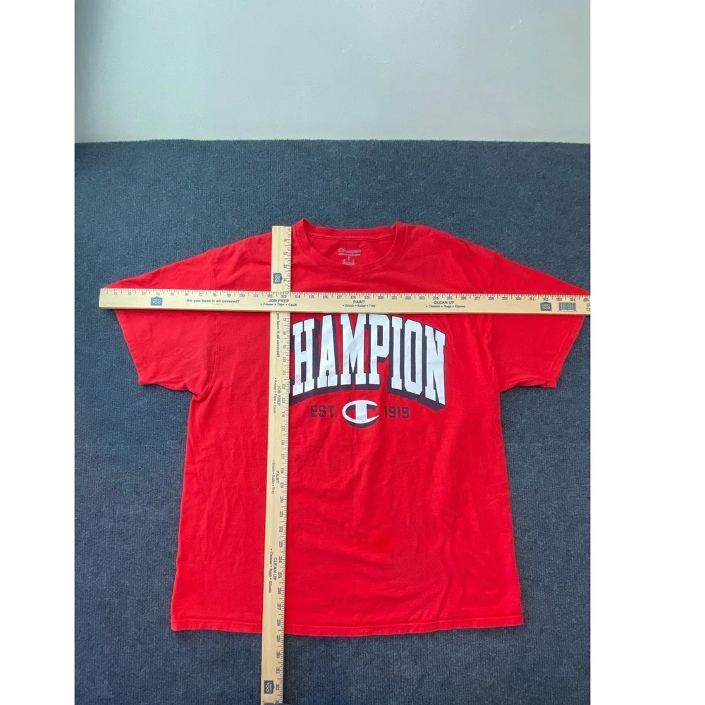 Champion Mens Red Graphic T-Shirt XL Short Sleeve Arch Logo Crewneck Sportswear - Picture 5 of 10